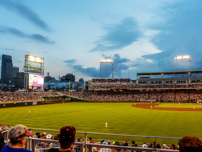 Jun 25, 2021; Omaha, Nebraska, USA; General view of the stadium during the game between the Texas Longhorns and the Mississippi State Bulldogs at TD Ameritrade Park.